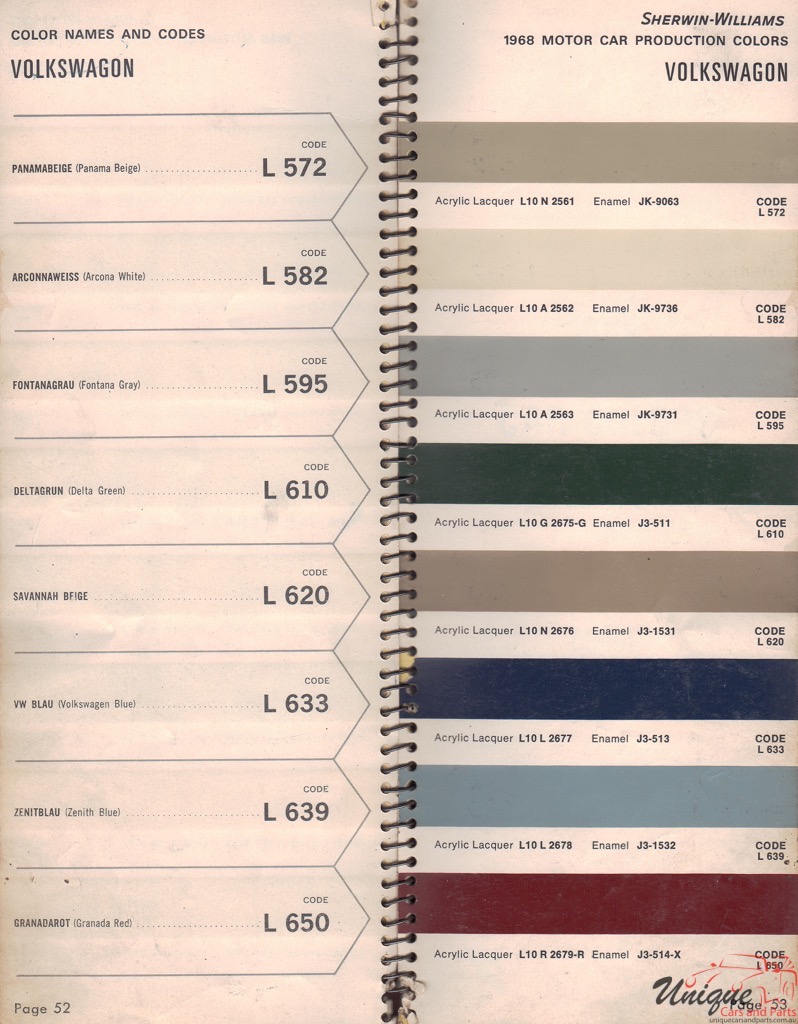 1968 Volkswagen Paint Charts Williams 3